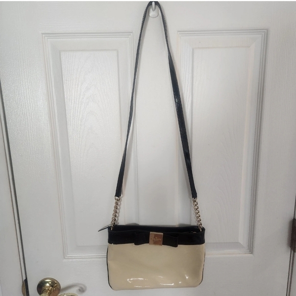kate spade Handbags - Kate Spade Patent‎ Leather Montford Park Angelica Crossbody Bag Bow Black Cream